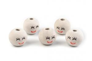 Holzperle hell Kfpchen mit Gesicht - 5 Stck